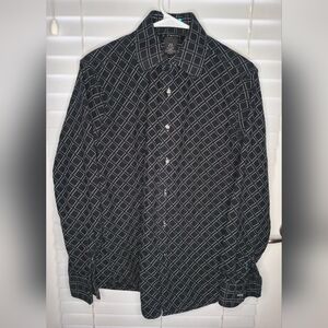 J.Ferrar Men's Shirt Size M Black Long Sleeve Modern Fit 100% Cotton Button Up